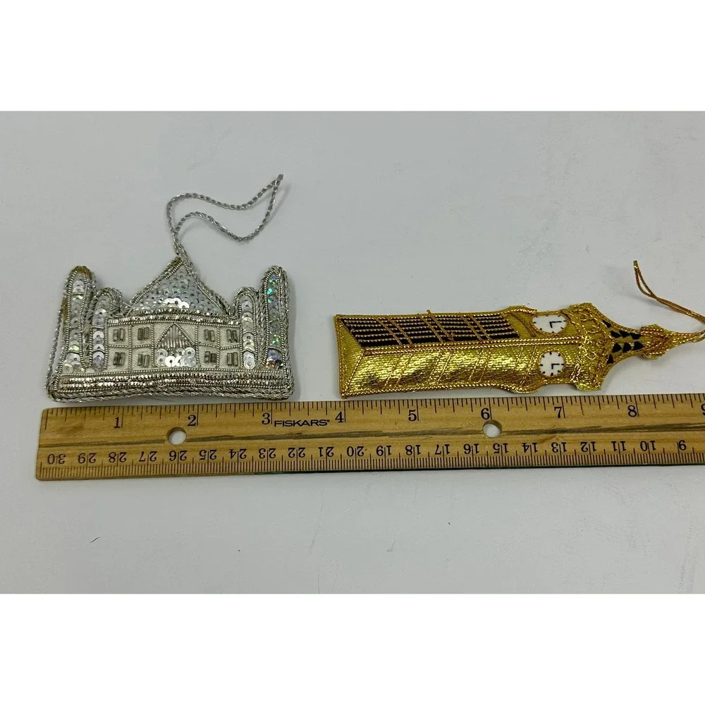 London Souvenir Christmas Ornaments Big Ben Gold Silver Sequin Palace Set of 2